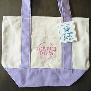 NWT Trader Joe's Mini Tote Bag With Purple Straps Limited Edition
